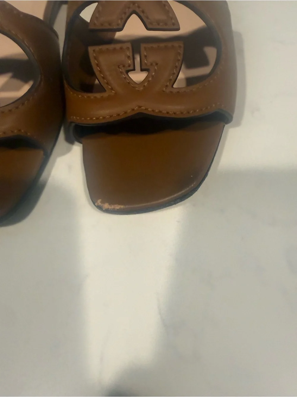 Gucci Brown Leather GG Cutout Slide Mules - Picture 2 of 4